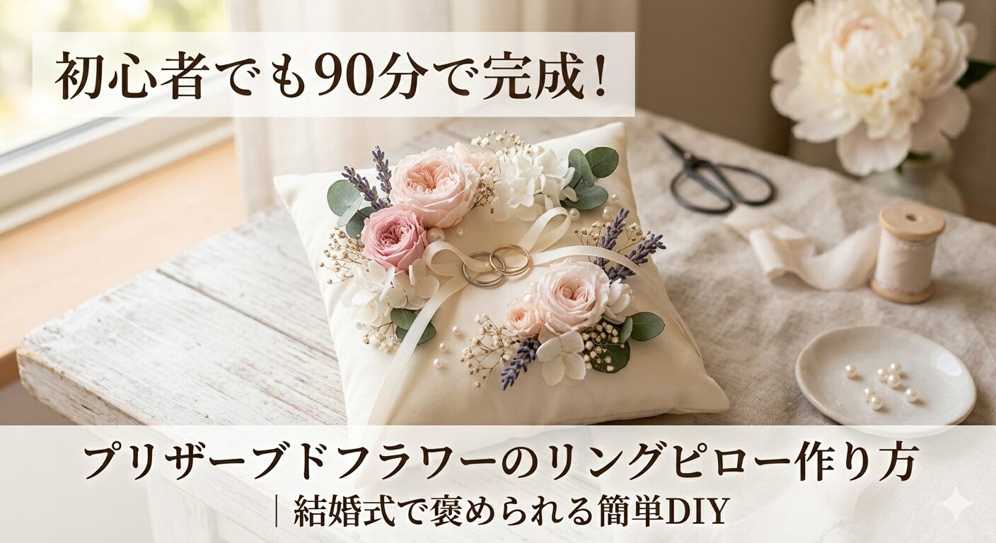 初心者でも90分で完成プリザーブドフラワーのリングピロー作り方｜結婚
